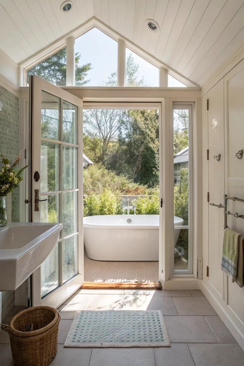 In a small bathroom, glass doors give the impression of more space.