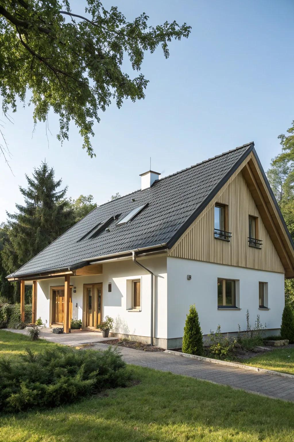 Mixing roofing designs infuses architectural intrigue into small homes.