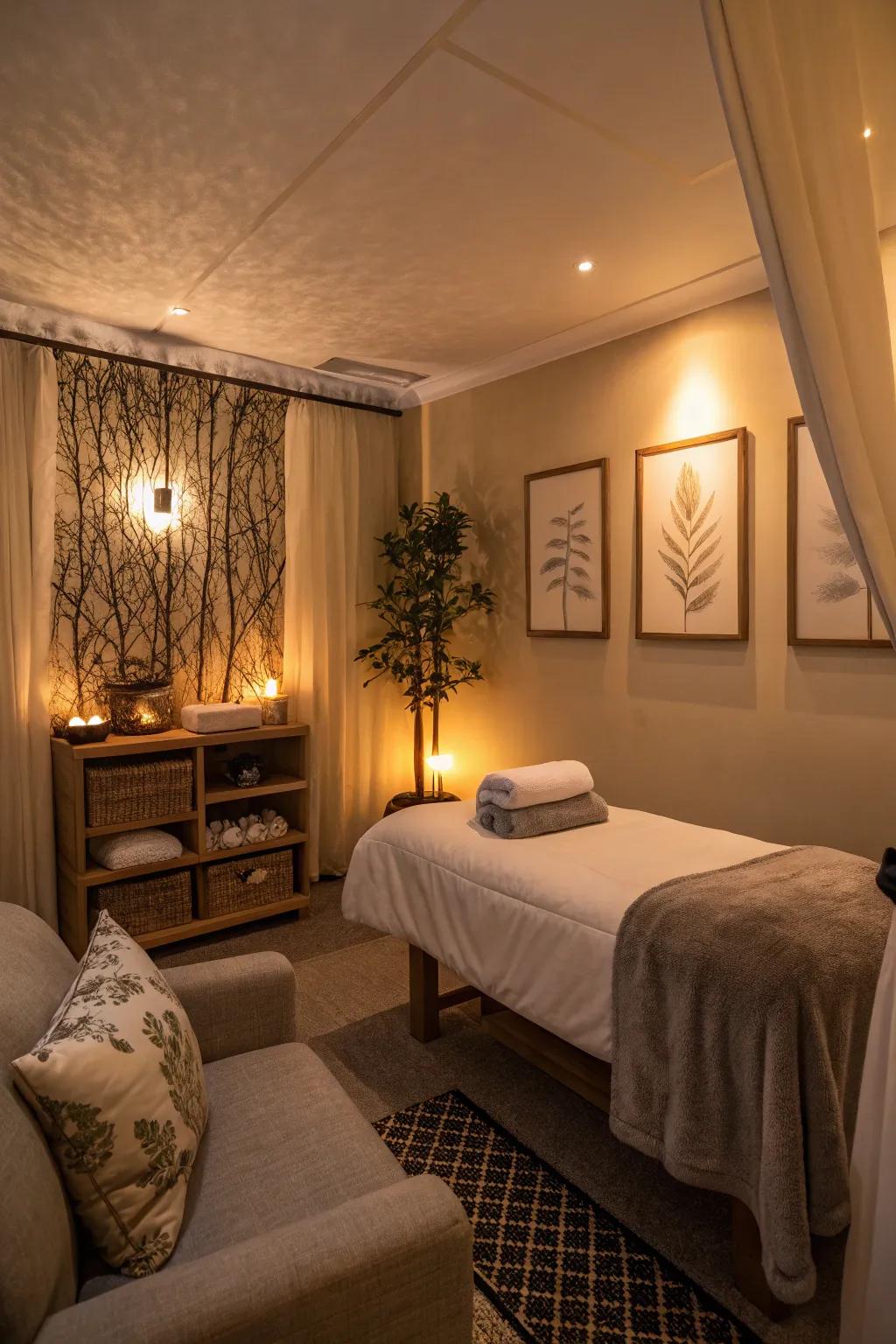 Soft lighting is indispensable for conjuring a calming mood in confined environments.