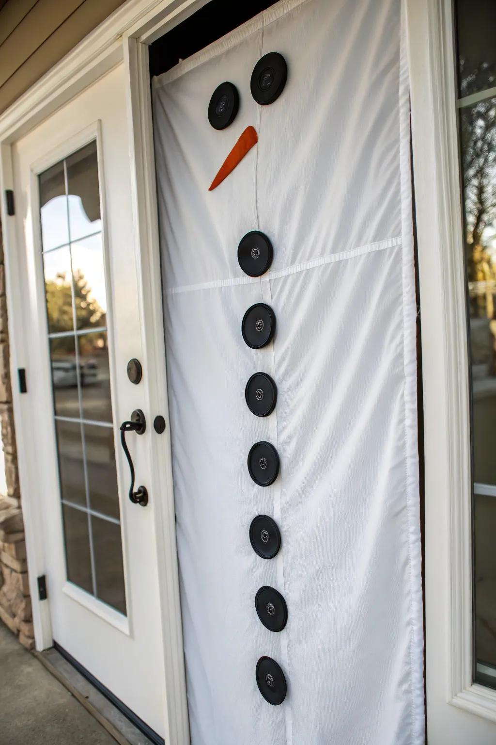 A full-body snowman door decoration crafts an unforgettable arrival.
