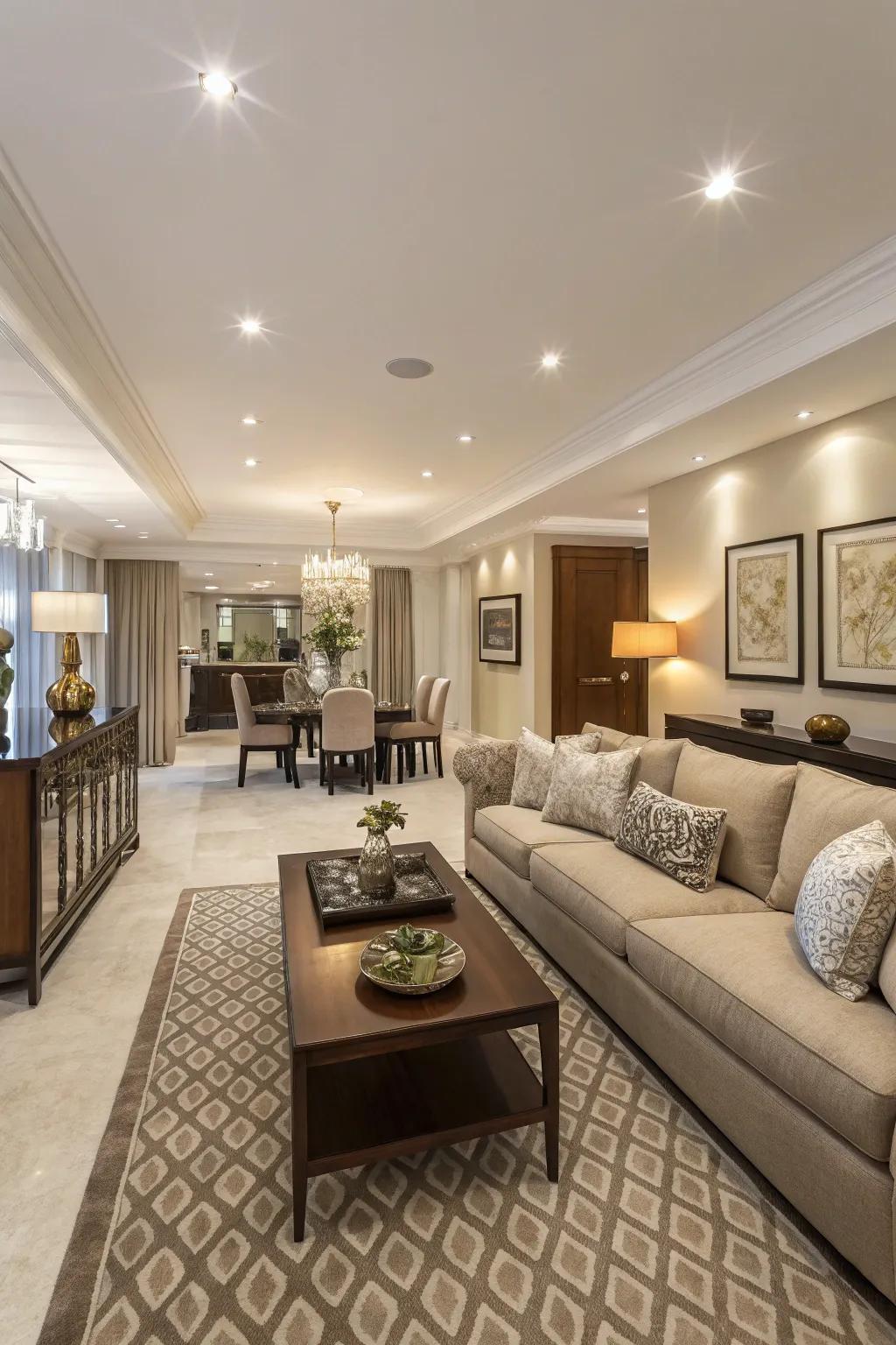 Separate and arrange with a sofa that subtly splits areas.