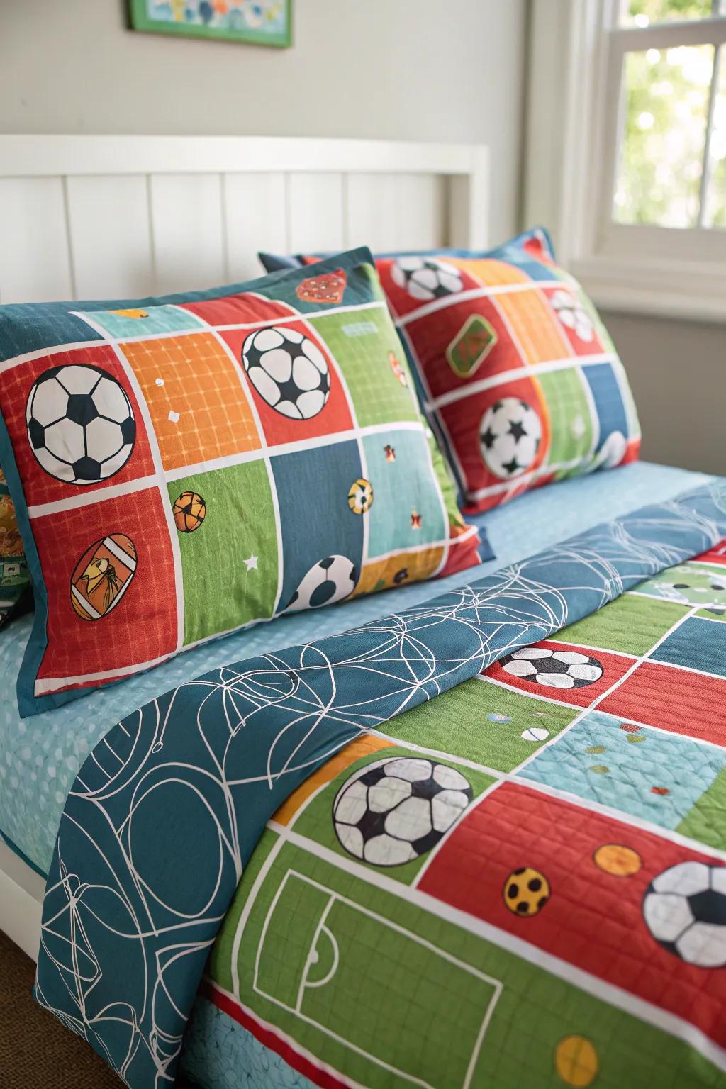 Cozy up with themed sports bedding for a stylish look.
