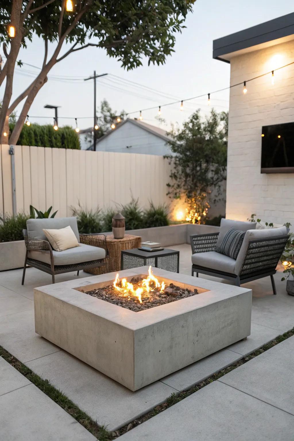 Concrete fire pits offer a sleek and modern look.