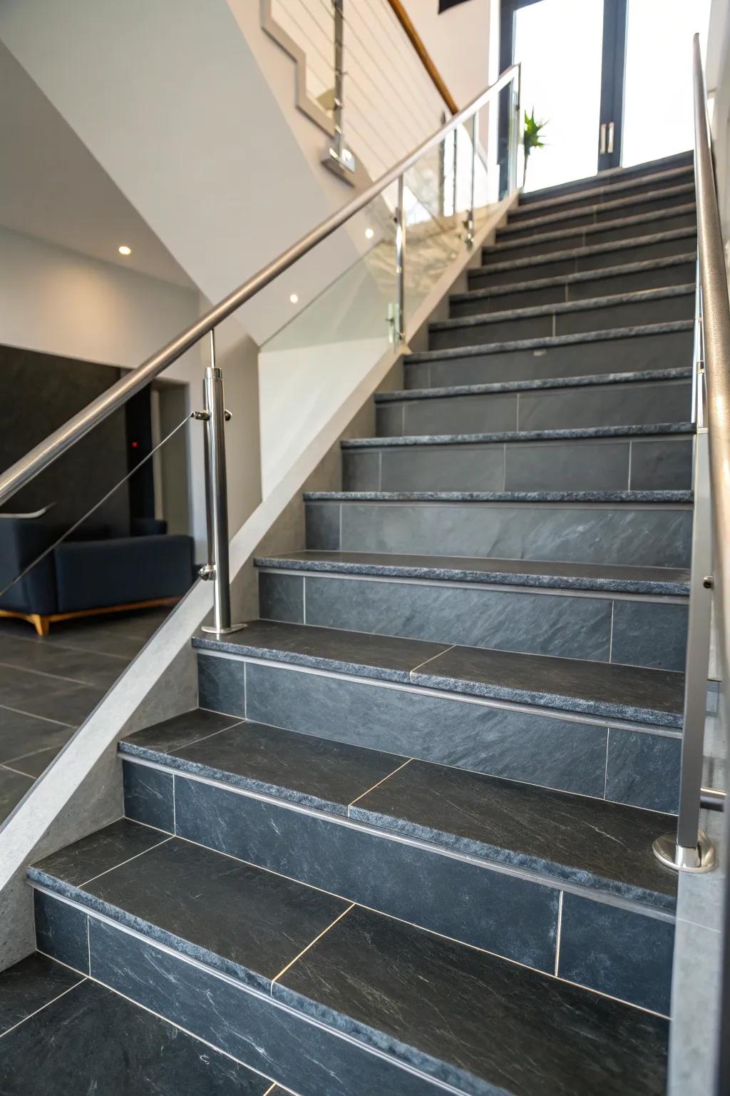 Modern slate steps offer a contemporary and durable touch to any staircase.