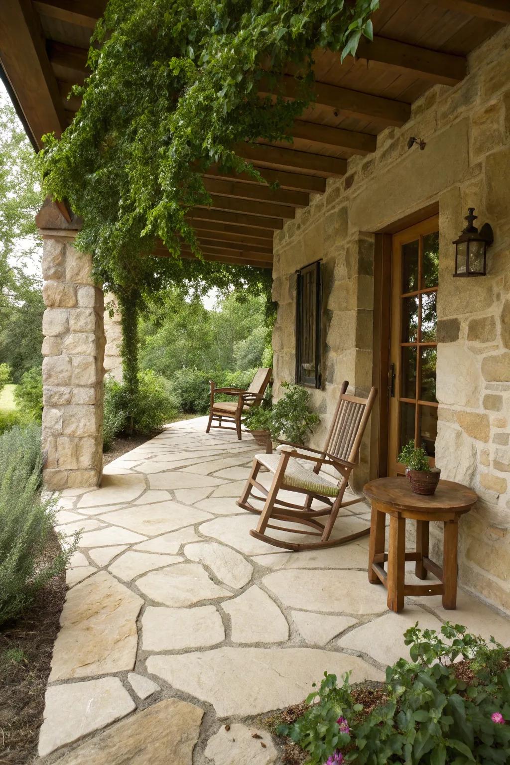 Earthy roughcut cream offers homely charm and weather protection.
