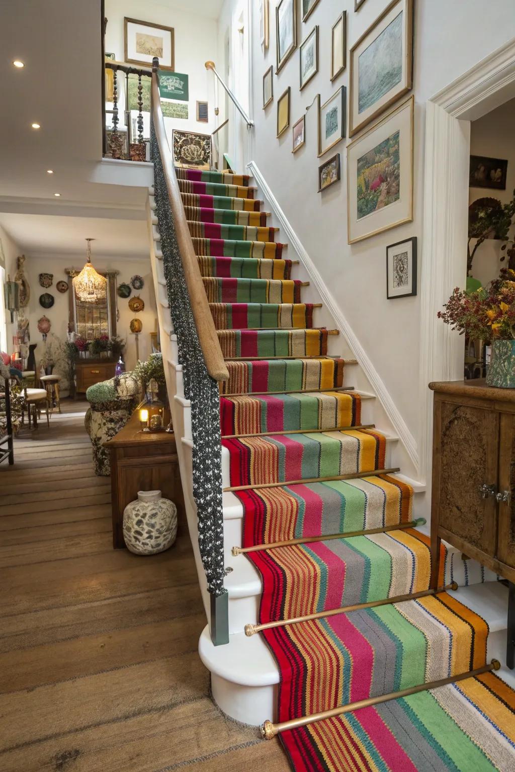 Vibrant, multicolored stripes impart an energetic vibe to this eclectic residence.