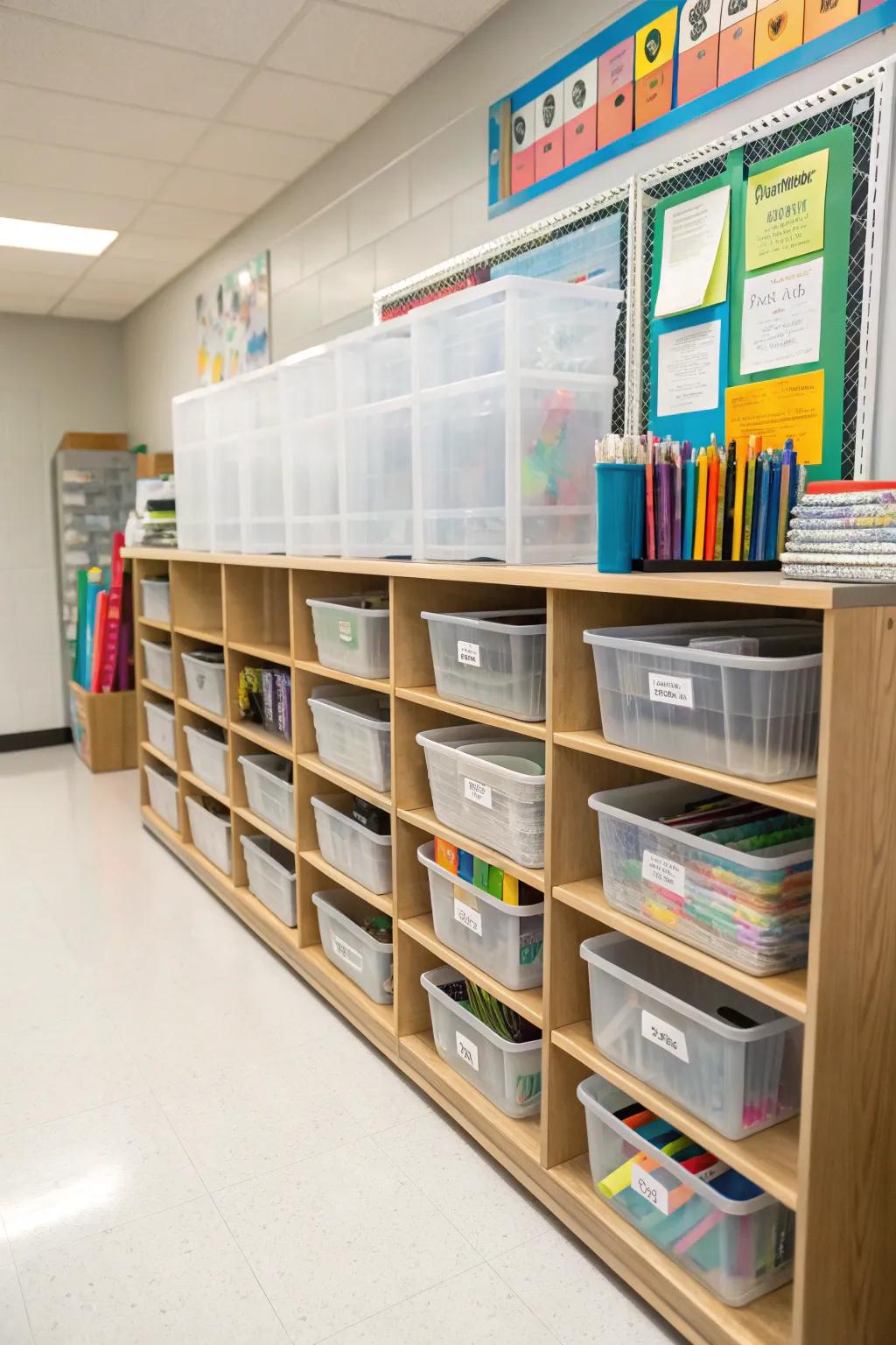 Effective storage solutions keep your teaching essentials in order.