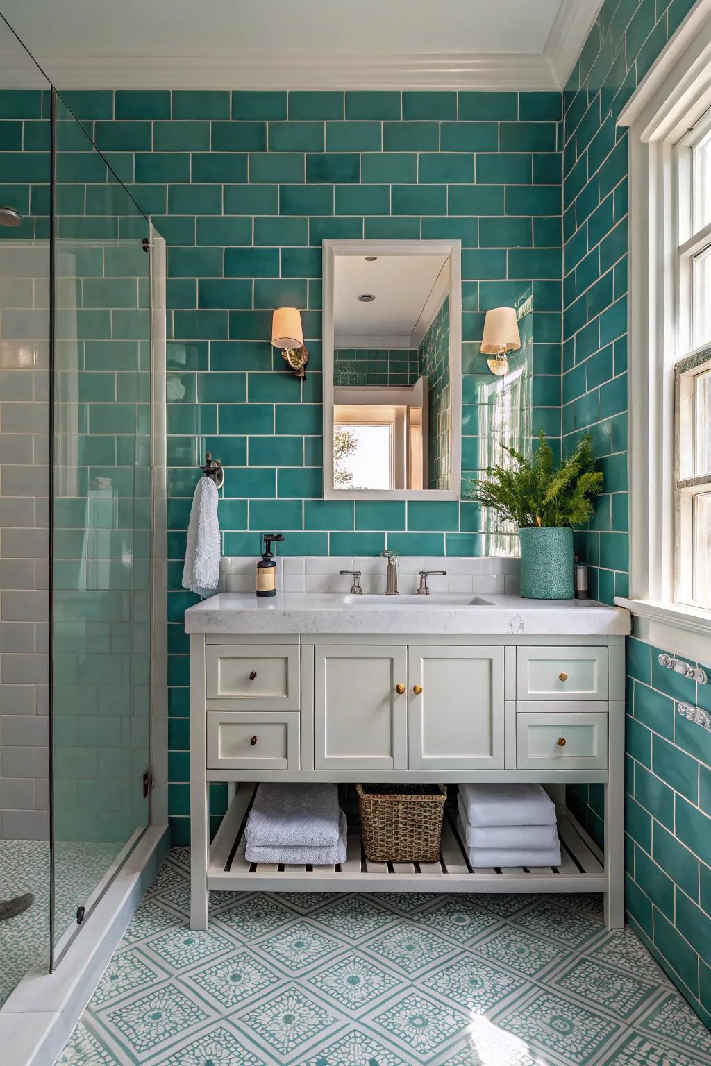 Add richness with ageless azure-tinted tiles.