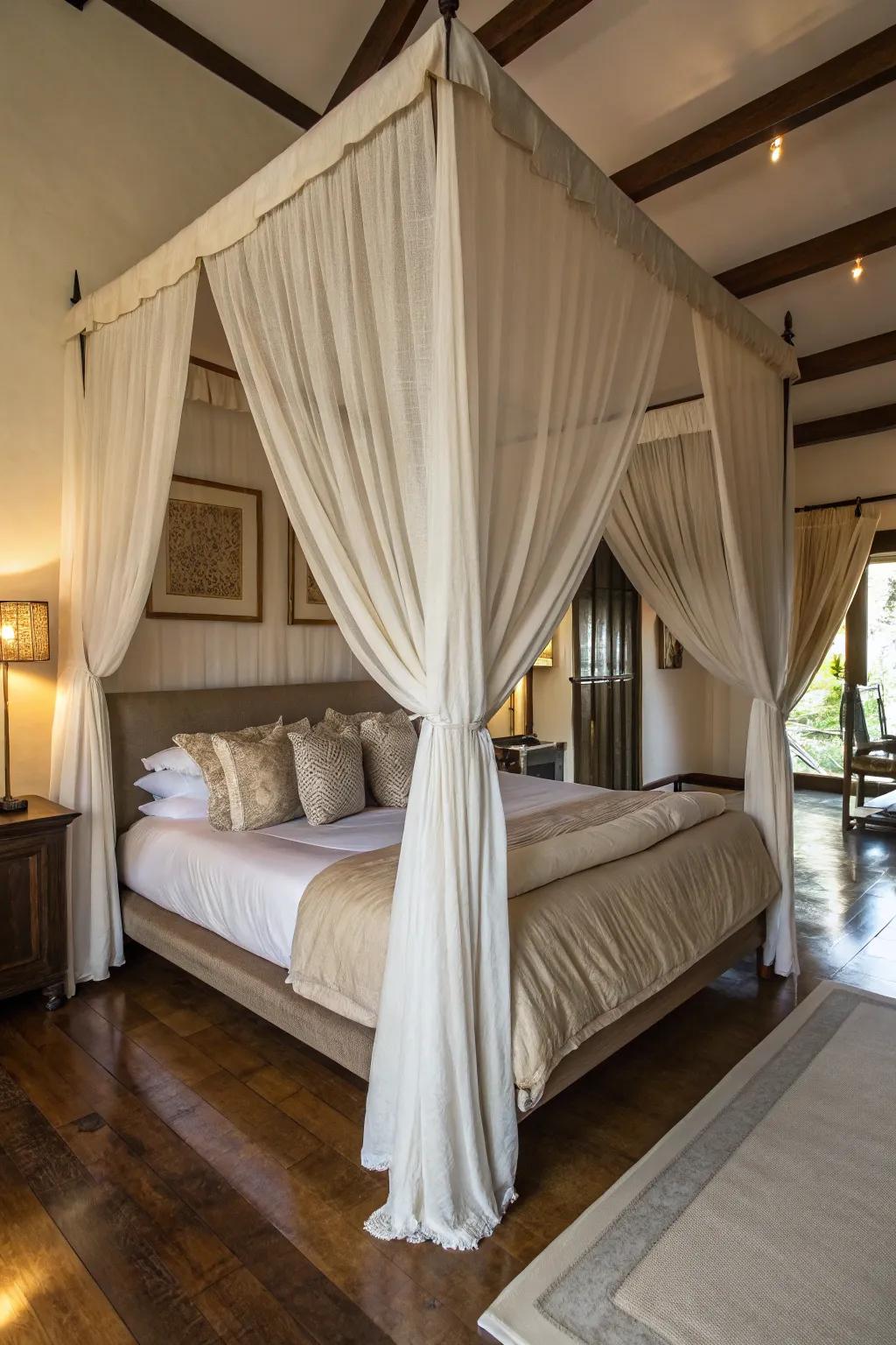 A canopy bed transforms your private space into a deluxe hideaway.