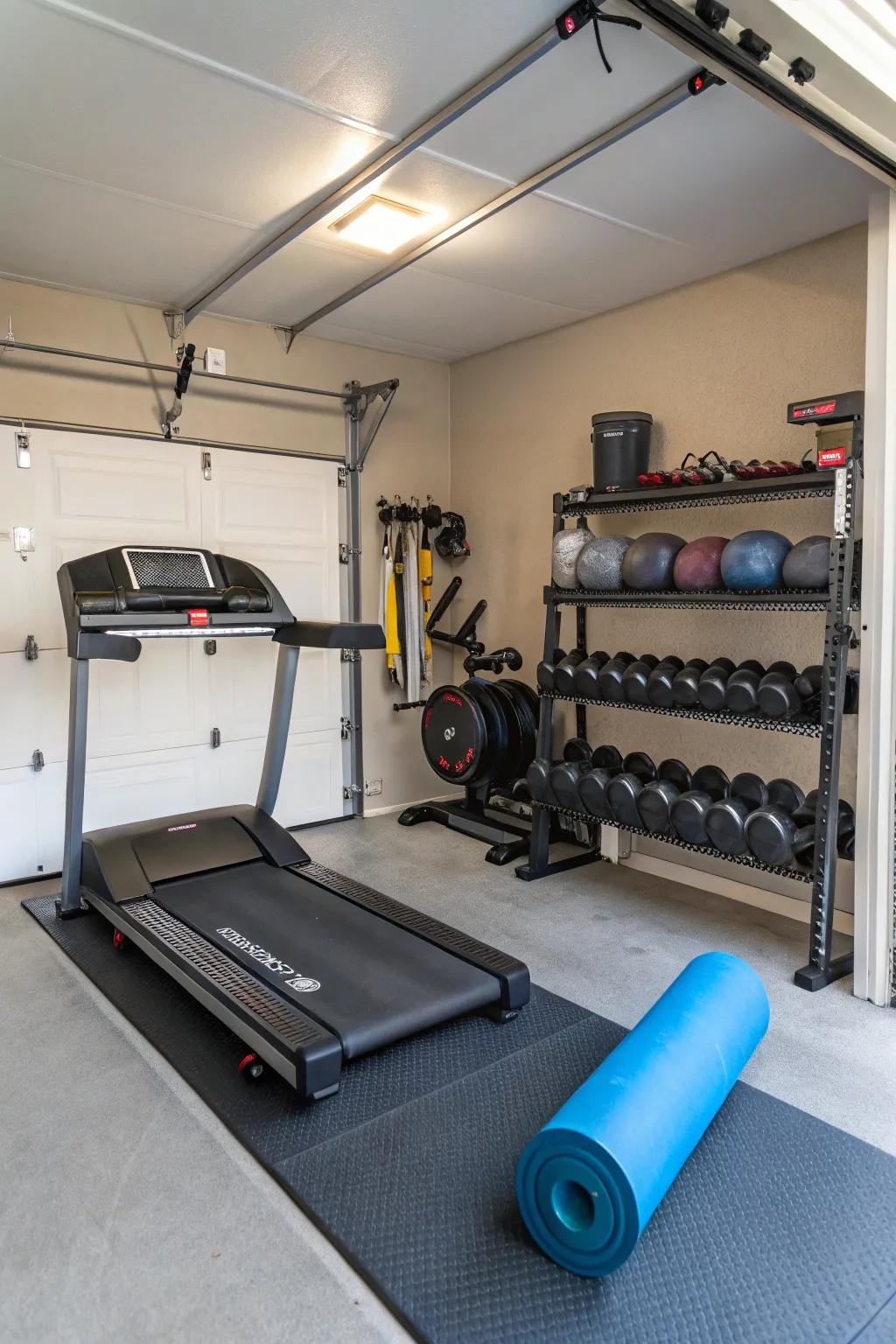 Change your garage into a multipurpose fitness center.