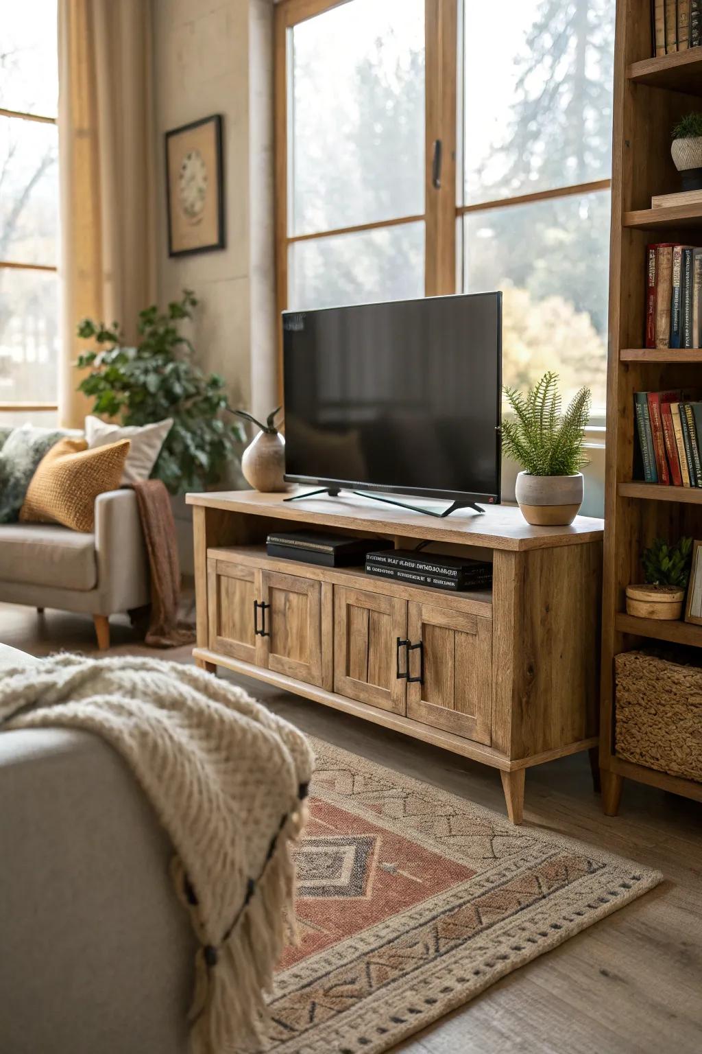 Authentic wood elements amplify the warmth of the living space.