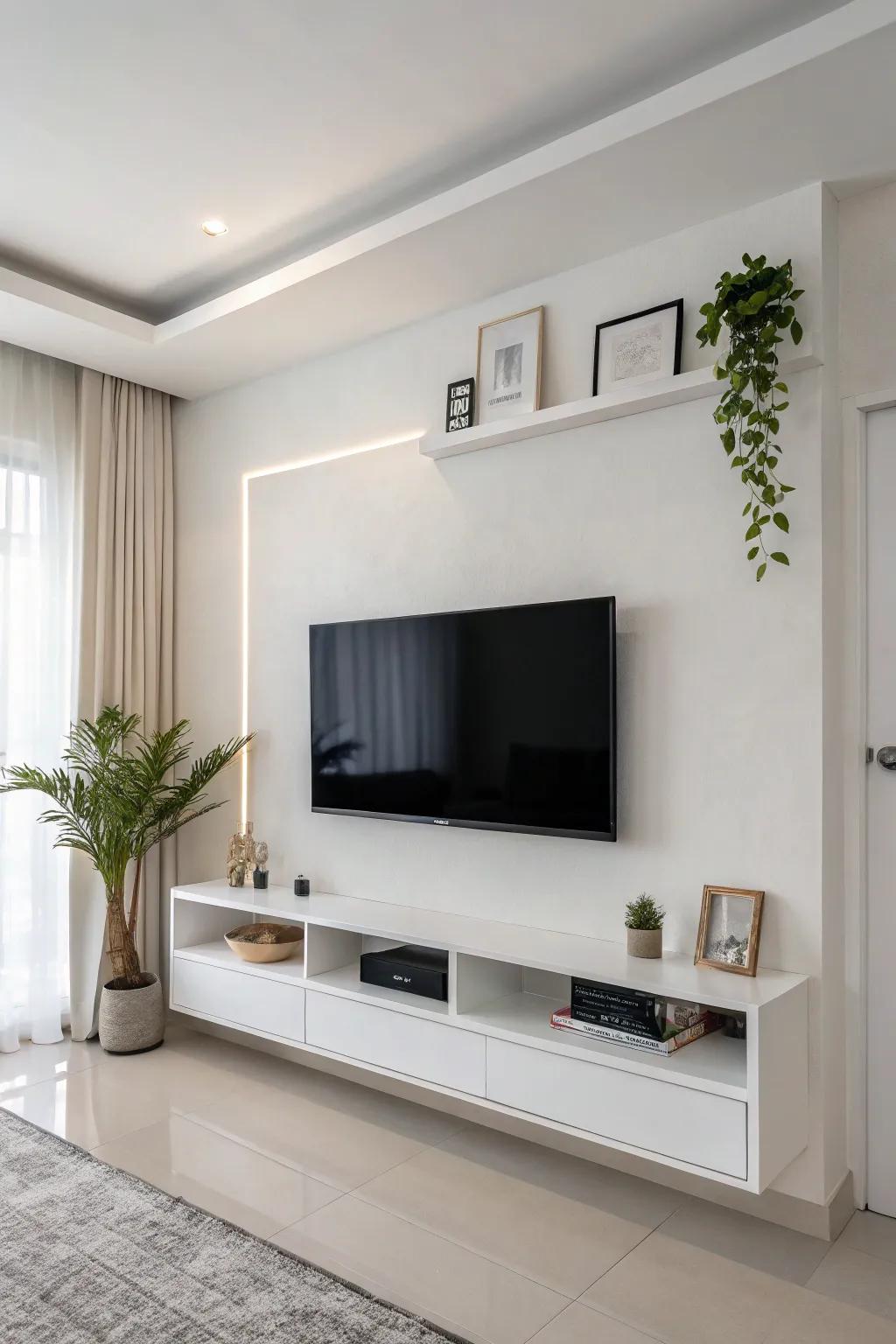 A minimalist TV wall radiating refinement and simplicity.