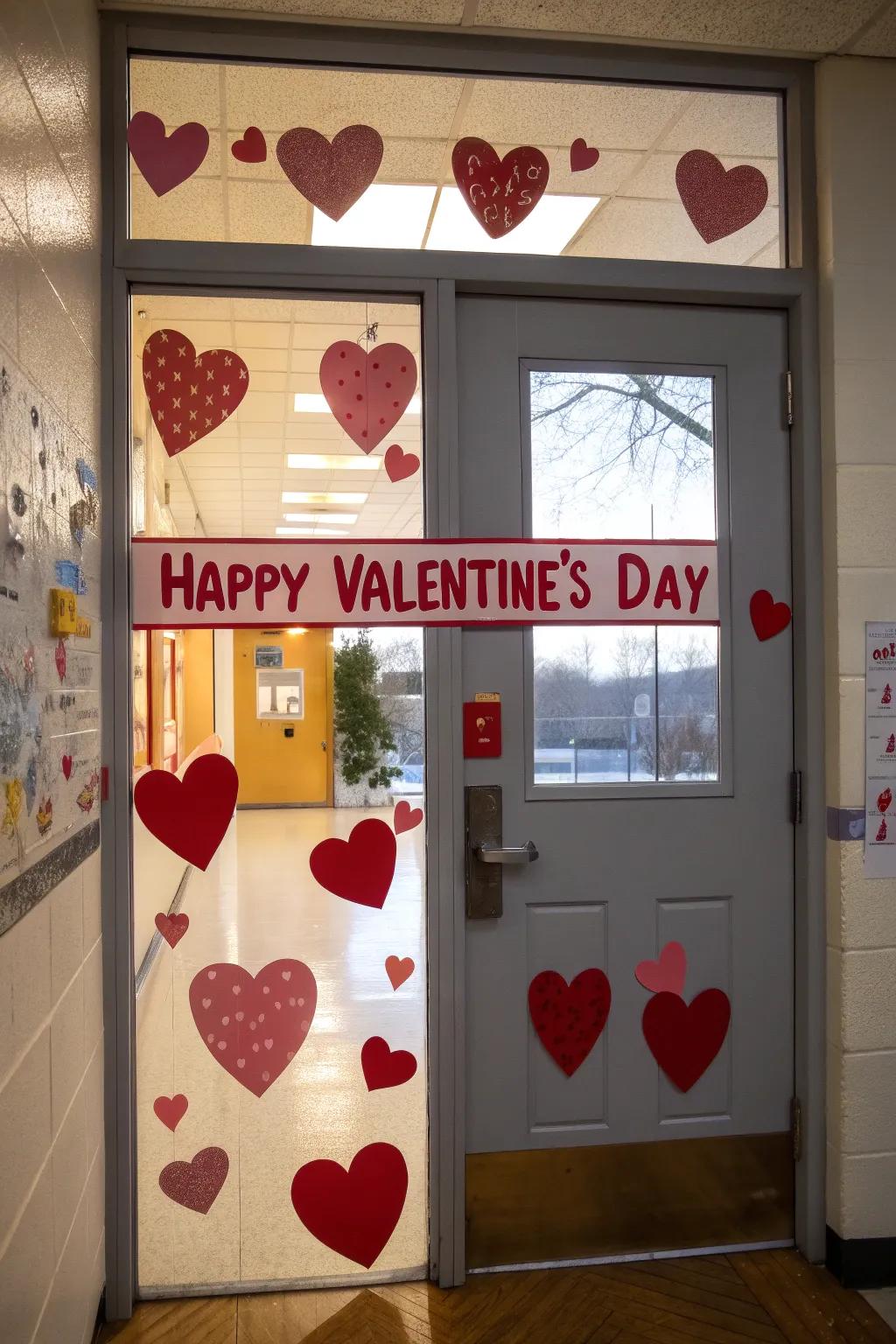 A doorway that exudes affection and anticipation for Valentine's Day.