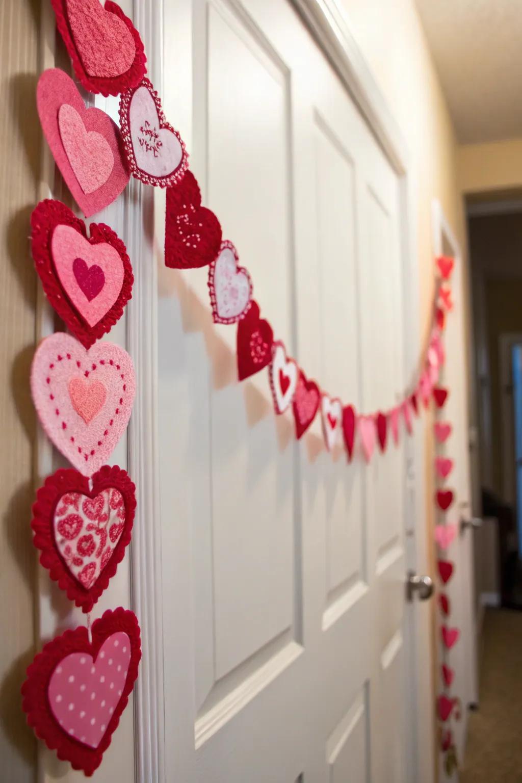 A charming sweetheart garland gives a festive touch to the doorway.