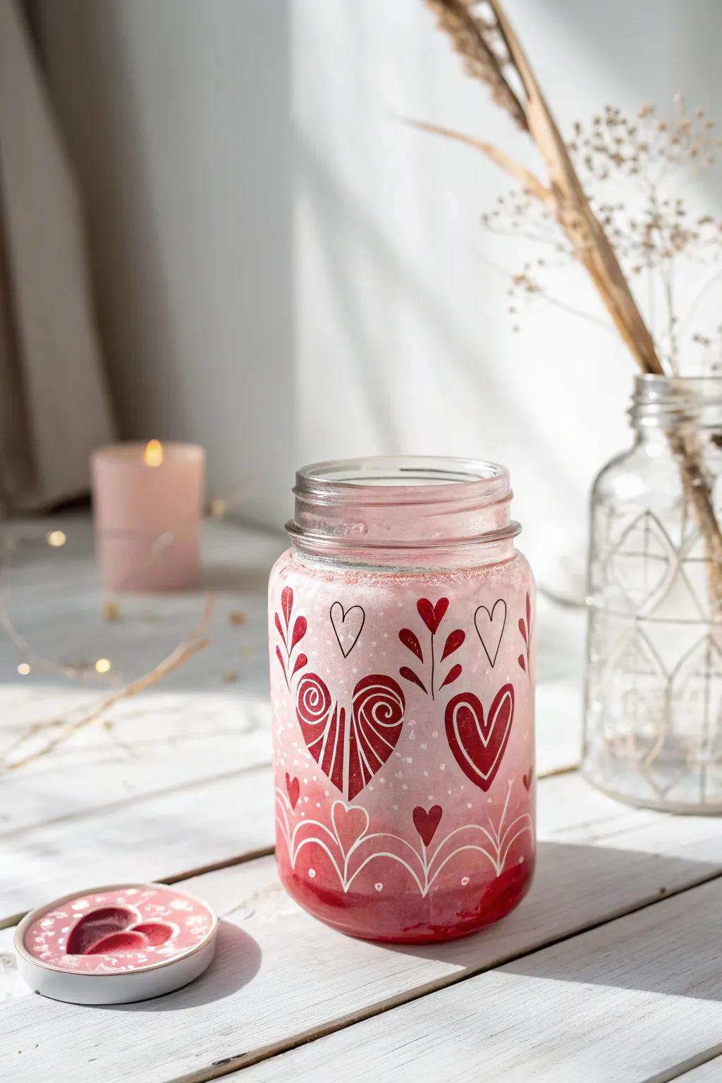Transform your jars into Valentine's masterpieces with a touch of paint and love.