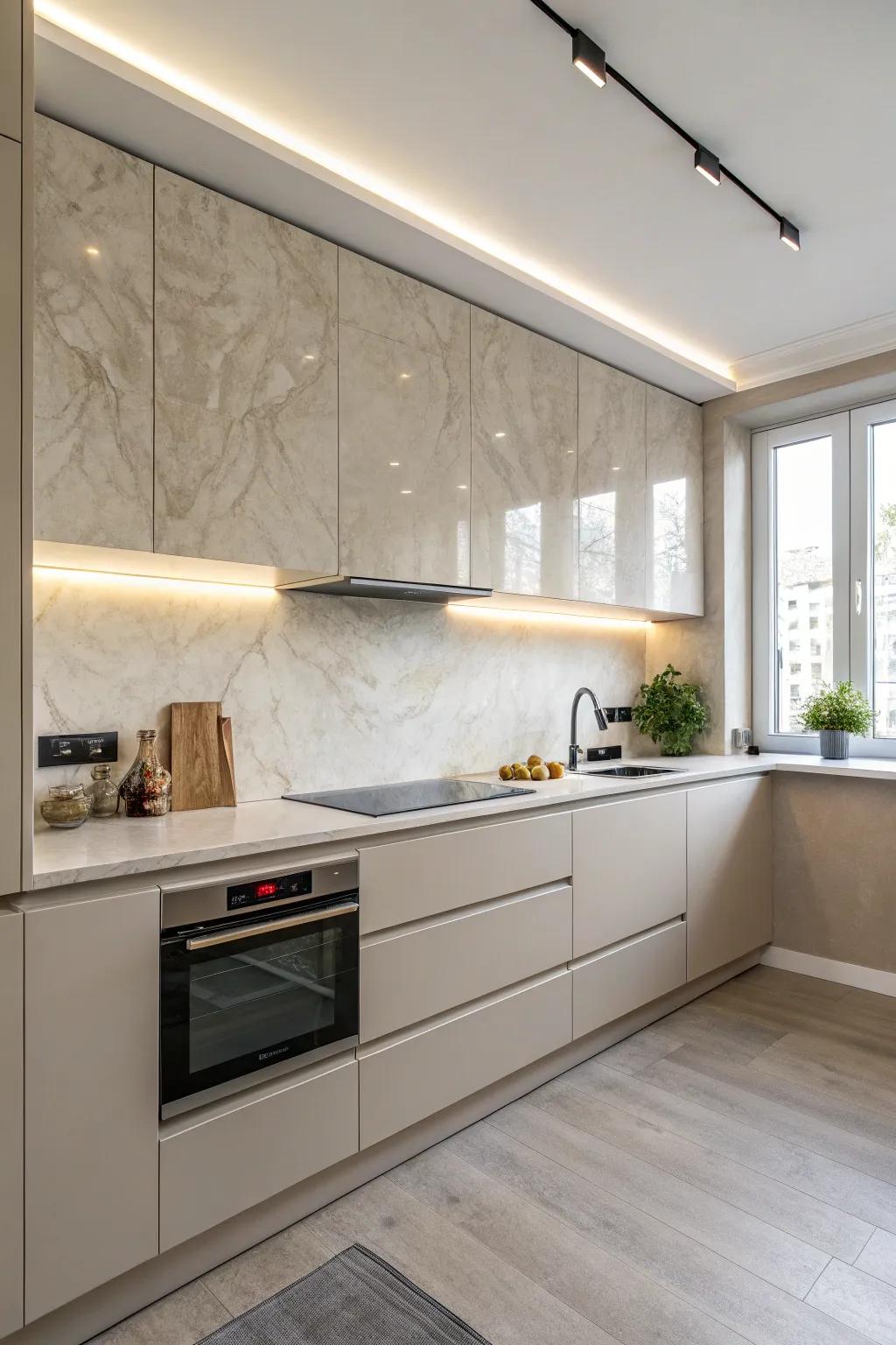 A sophisticated Venetian plaster backsplash gives your kitchen a sense of elegance.