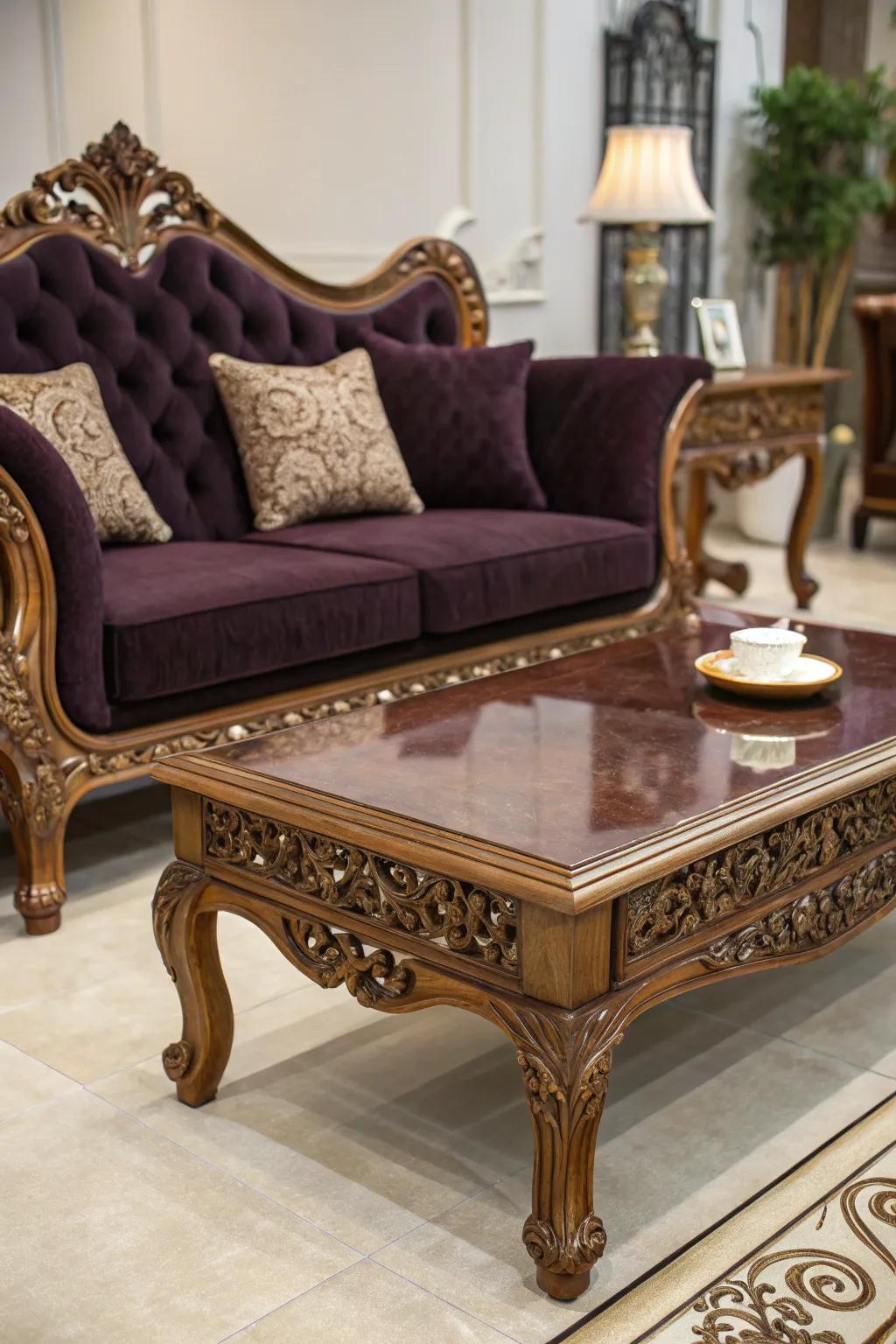Fancy home furnishings transform the area into a Gothic haven.