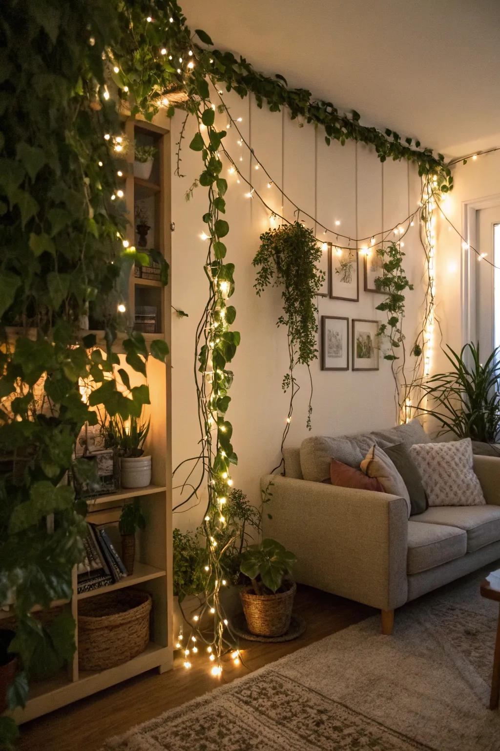 Enchant your space with the allure of vines and sparkling lights.