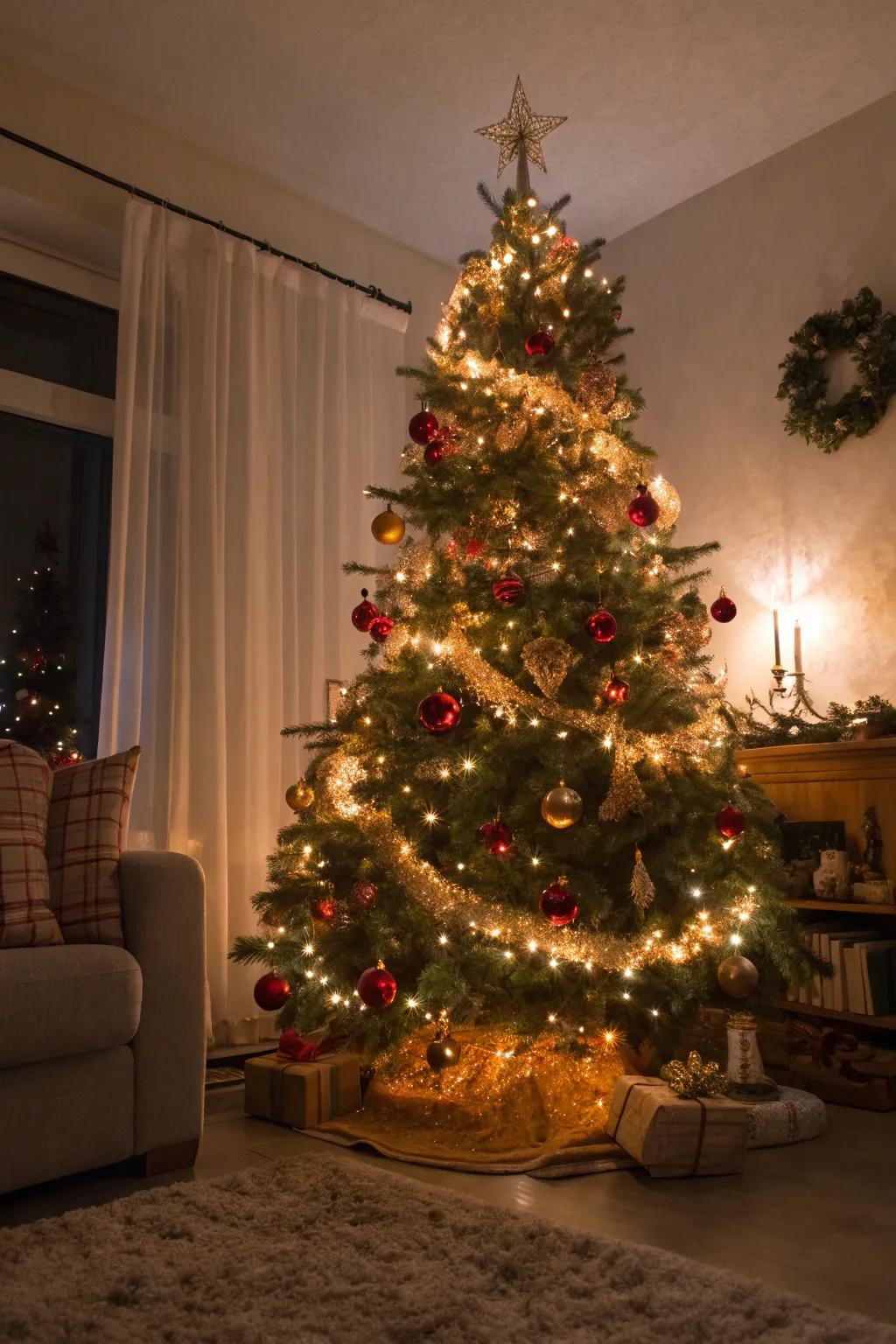 A radiant Christmas tree bedecked with heritage strands.