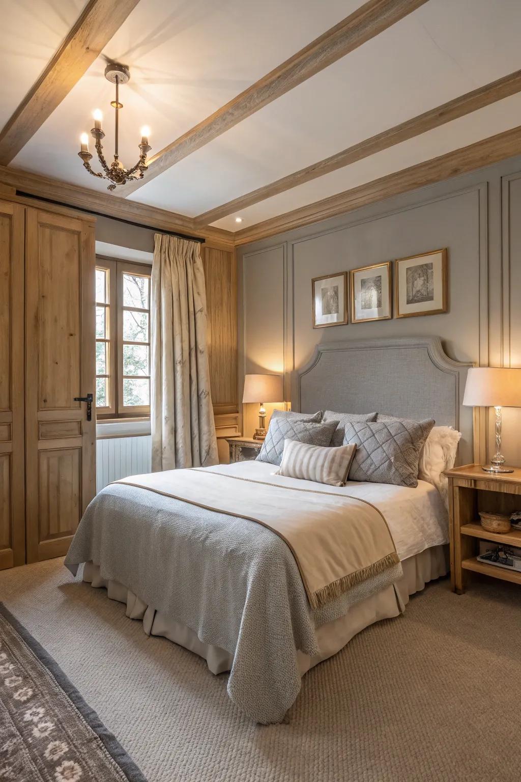 A calming retreat with gentle stone walls and rich cream trim.