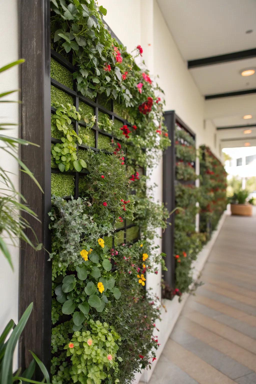 Optimize area utilization via upright garden trellises.