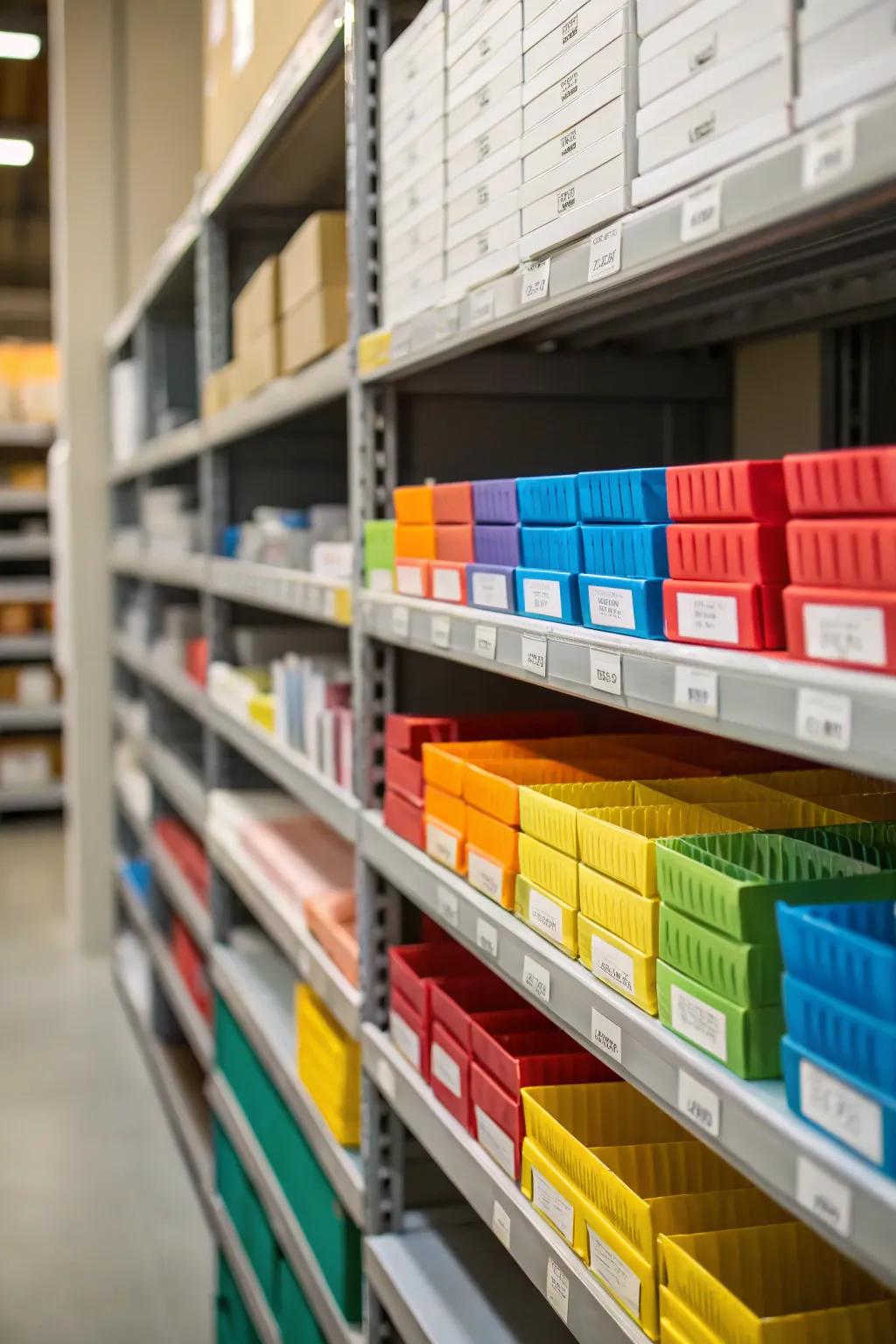 Color-coded labels make it easy to find items quickly.