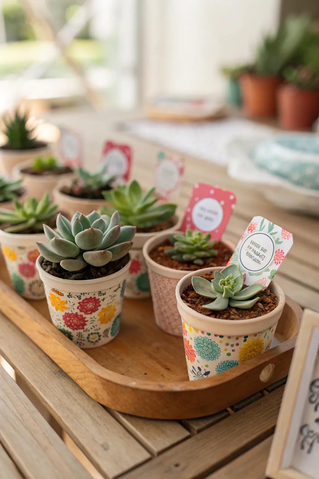 Diminutive potted greens as eco-conscious wedding tokens