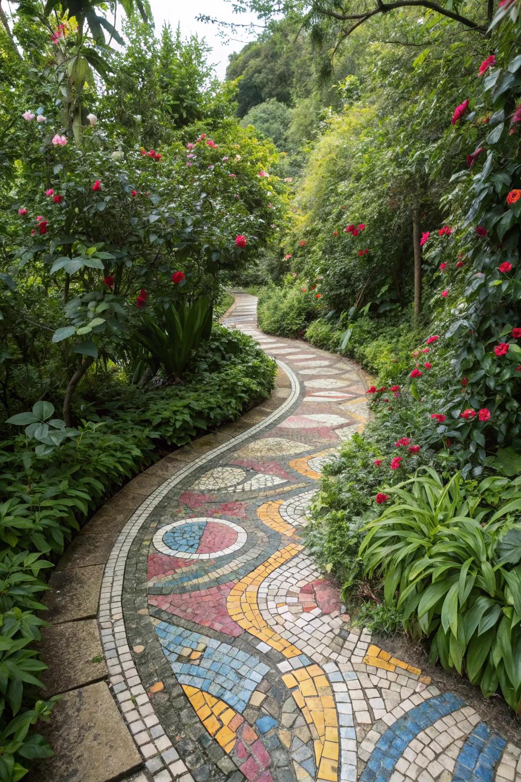 Construct footpaths that encourage exploration, showcasing lively, vibrant aesthetics.
