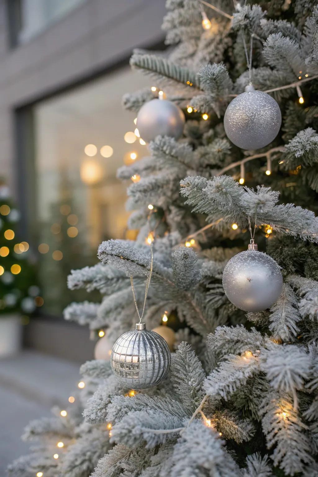 Invite the enchantment of a snowy wonderland into your home with a frosted Christmas tree.