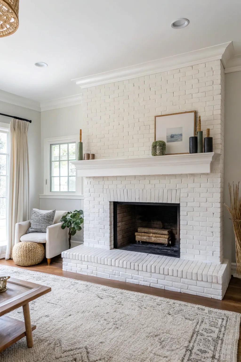 Simple decoration accentuates the pristine lines of the white brick.