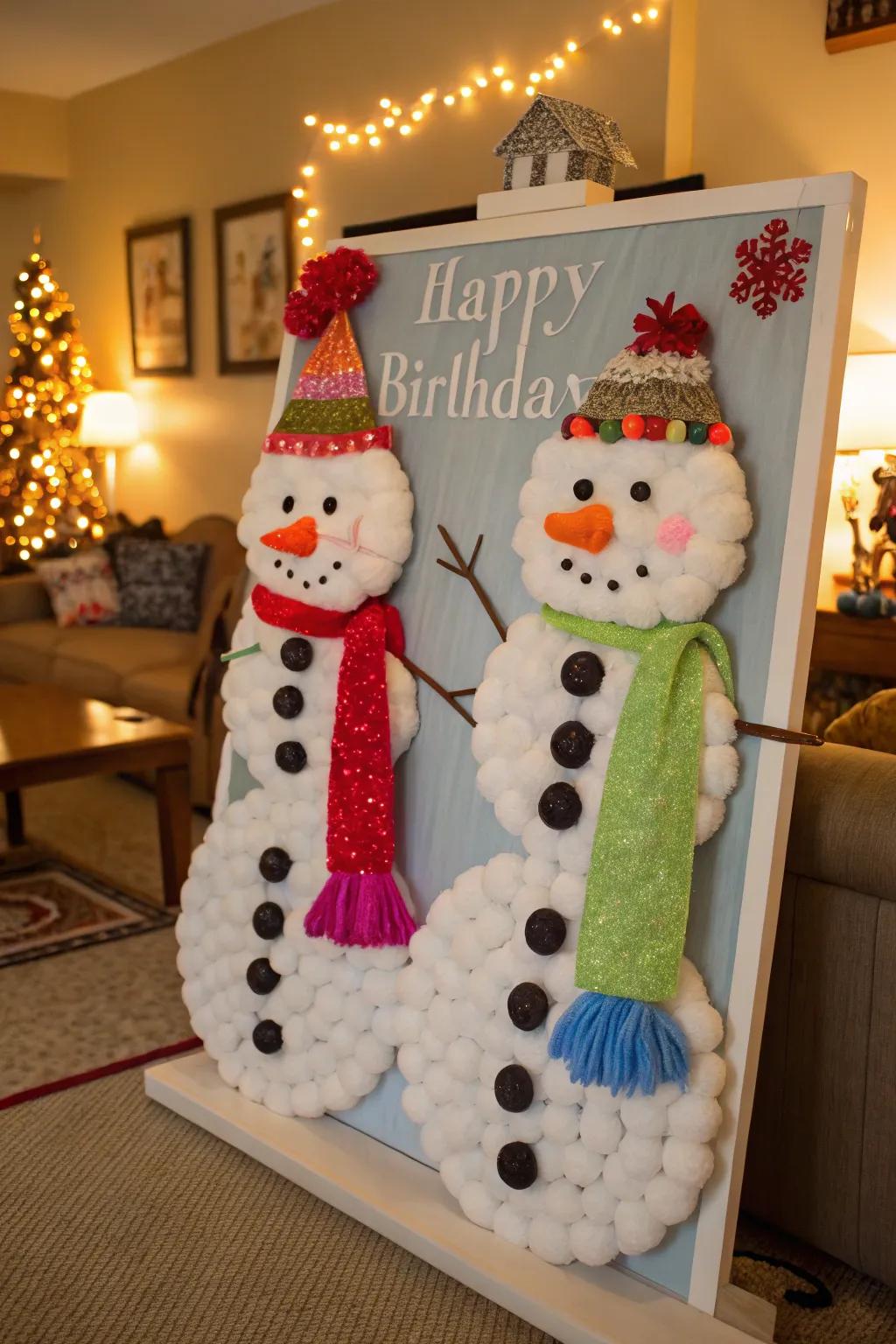 Incorporate appeal and texture with a snow-figure-themed setting.