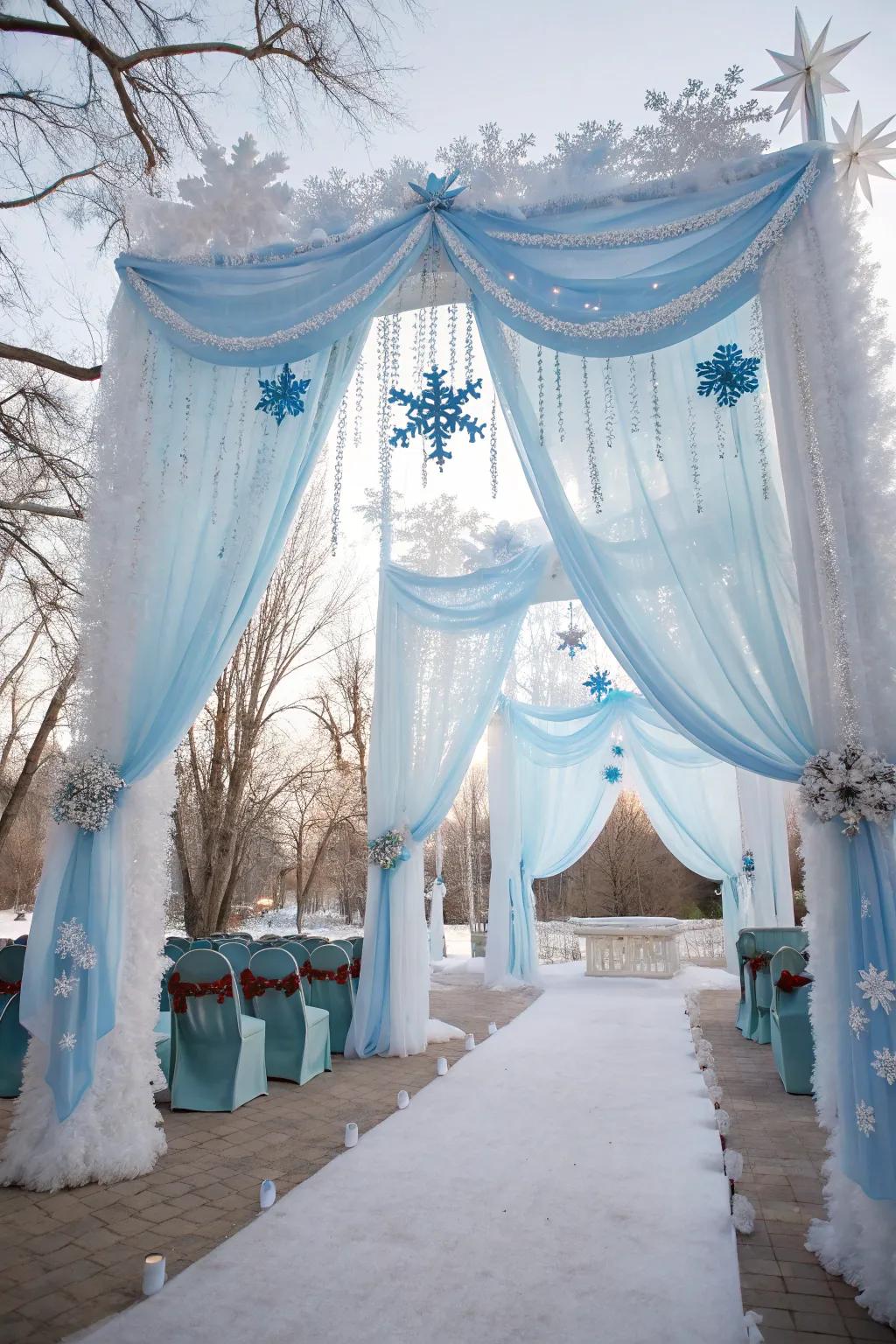 An ice palace concept transforms your function into a magical winter narrative.