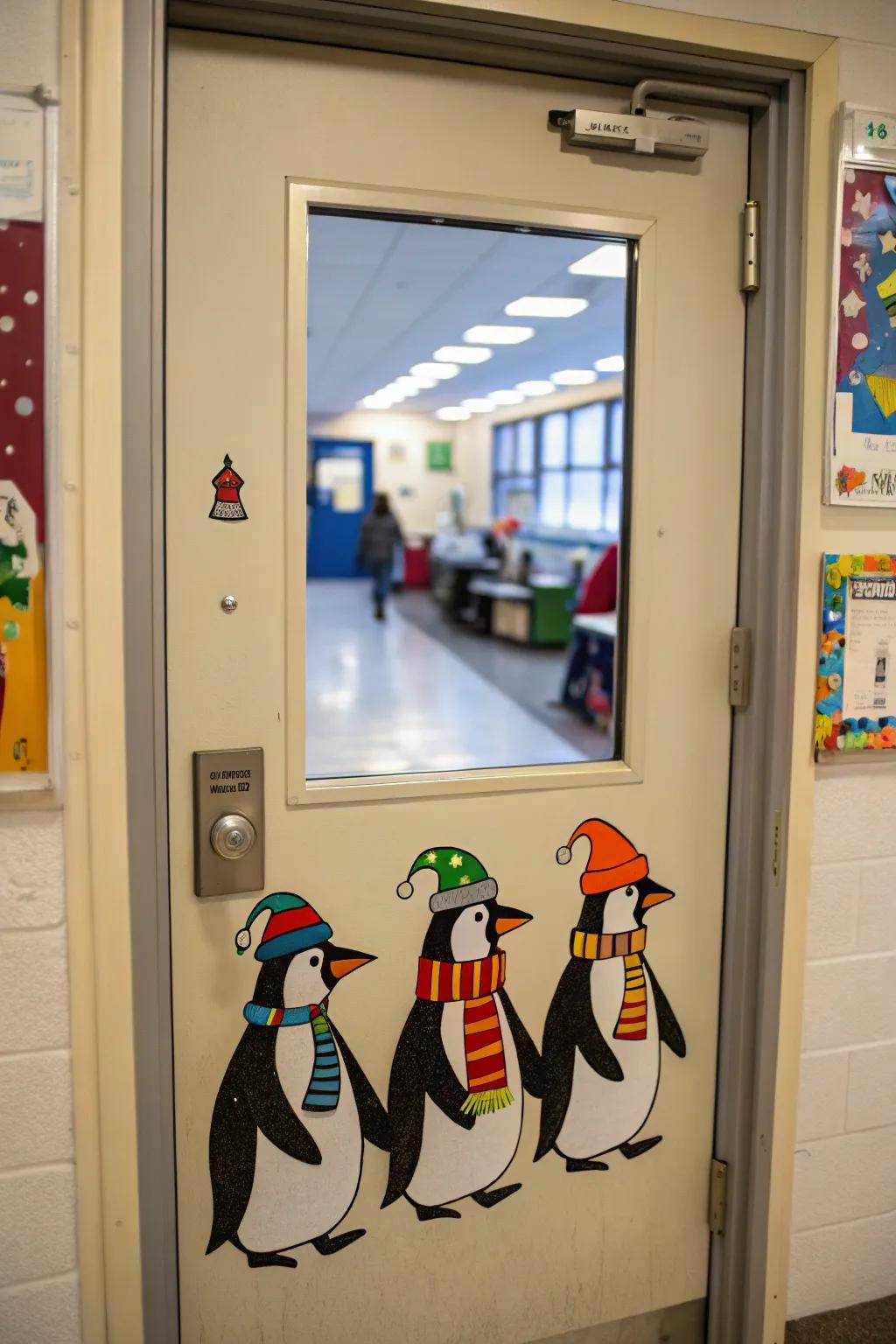 An adorable gathering of penguins all set for winter merriment.