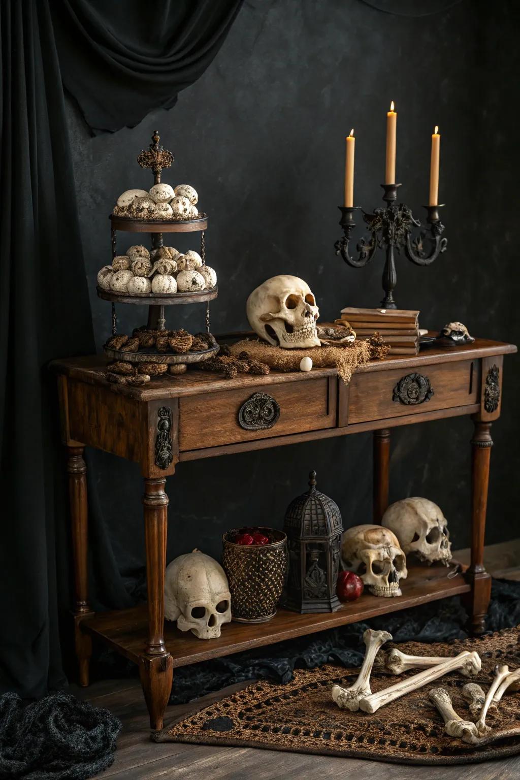 Ornamental crania and ossuaries for a spectral impression.