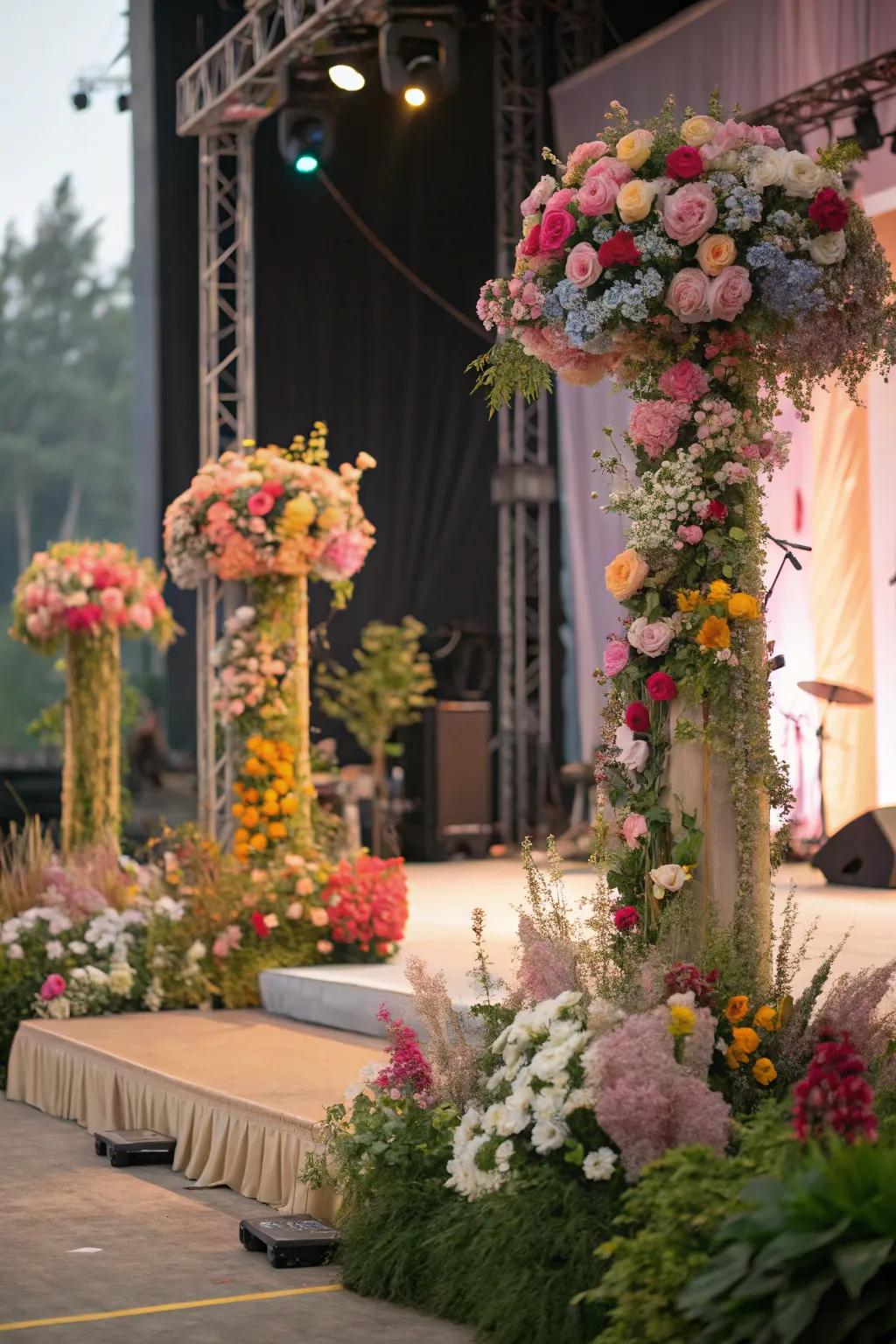 Blossoms instill innate allure and fascination into the stage's aesthetic.