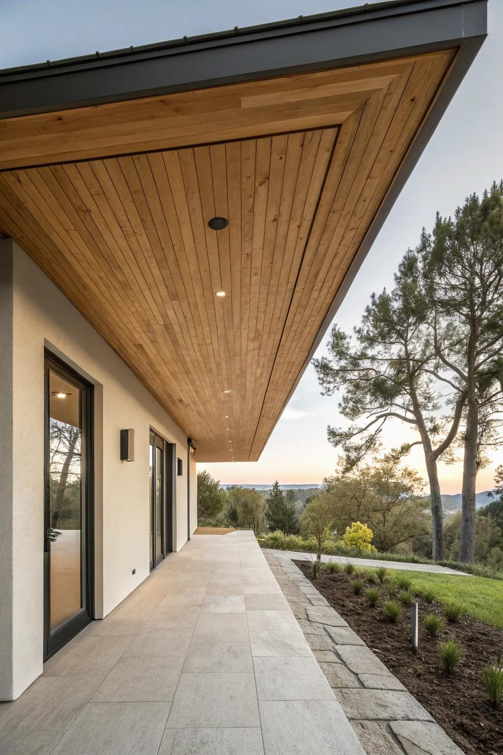 Elegant wooden ceilings complementing a minimalist design.