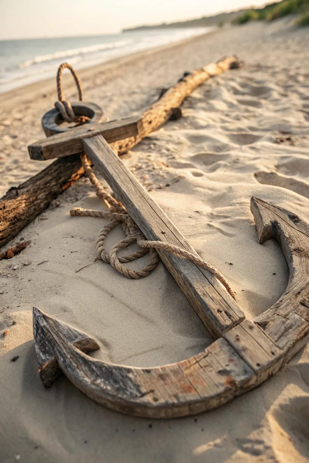 Weathered timber sea hook with rustic charm