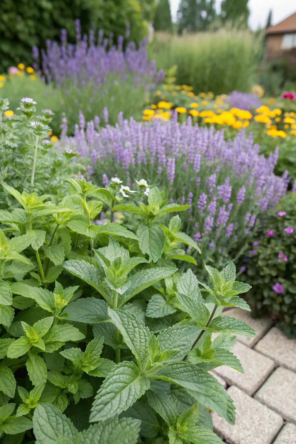 Spices such as spearmint and flowering lavender protect your garden.