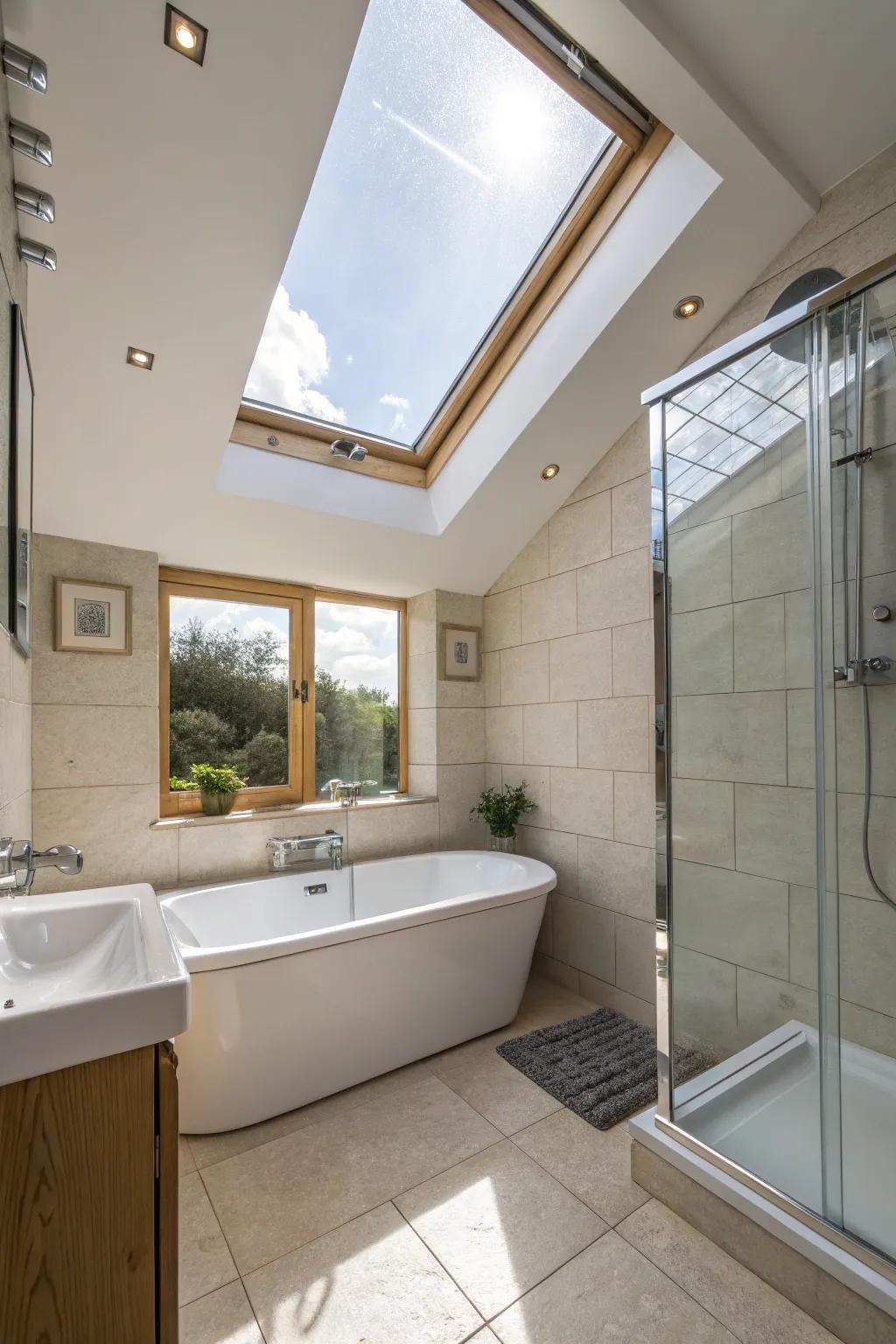 Skybox providing natural illumination within the bathroom.