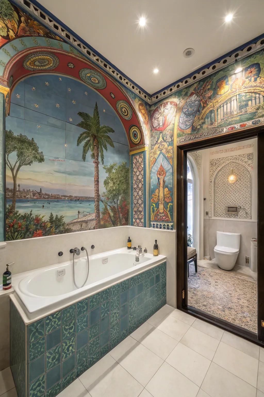 Wall artistry turns your bathroom into an artistic masterpiece.