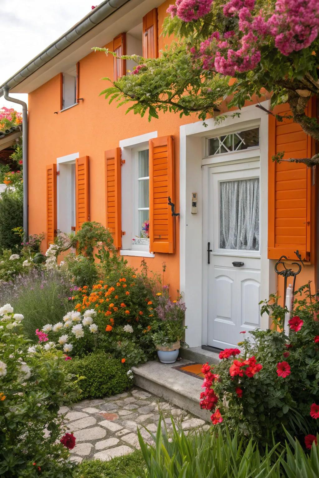 Sunny tangerine and delicate snow offer a cheerful, inviting appeal.