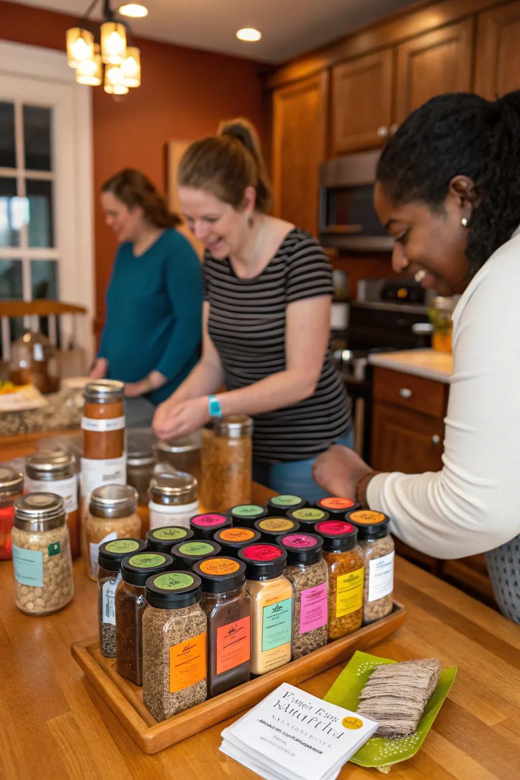 Create personalized masala blends at a DIY spice station.