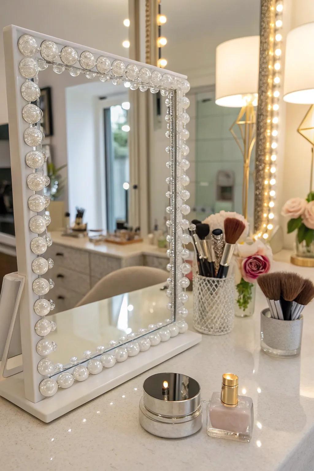 Beads shine in the room.