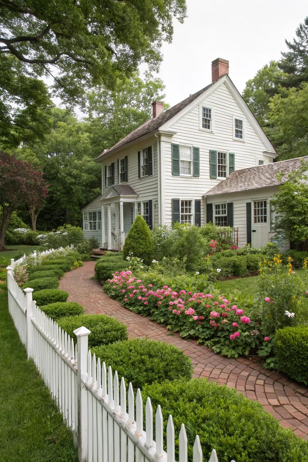 Colonial home with complementary outdoor design.