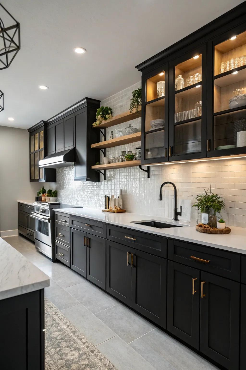 Dark elements create striking contrasts and add depth.