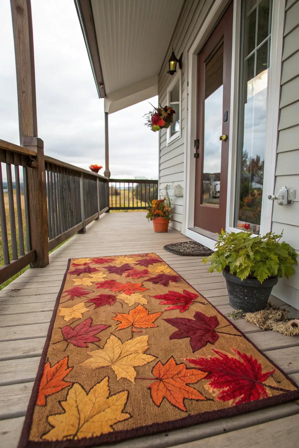 A seasonal doormat with a welcoming motif greets your guests warmly.