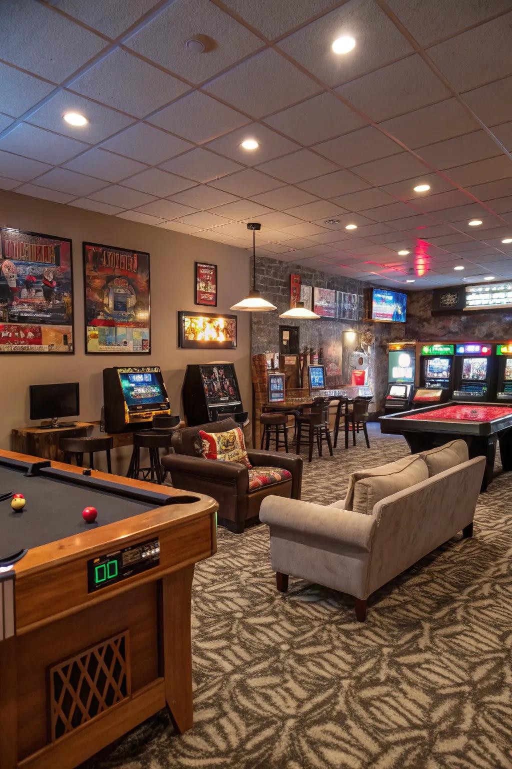 Themed decorations bring your game room concept to life.