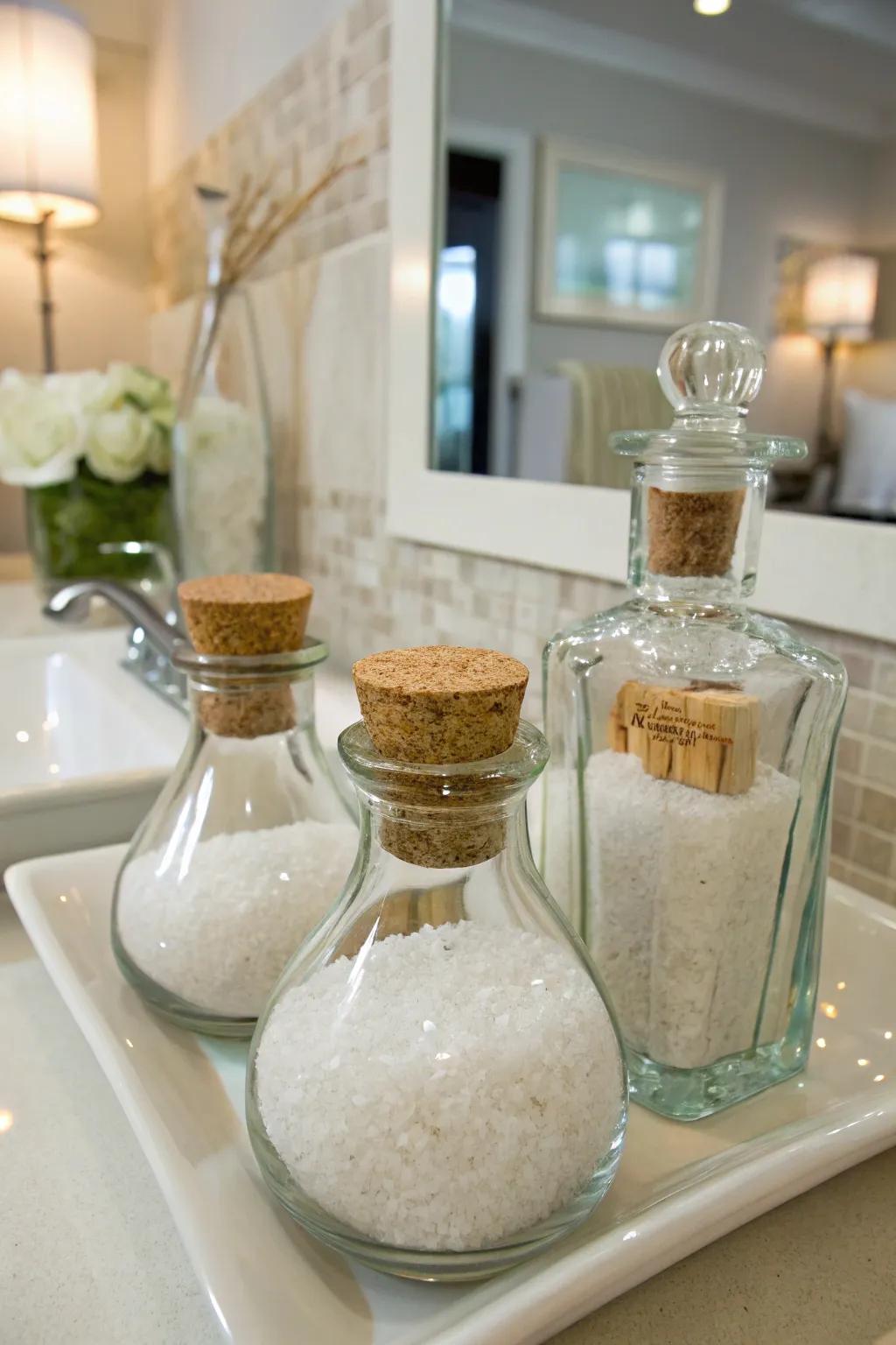Sophisticated magnesium flake storage with cork-topped containers