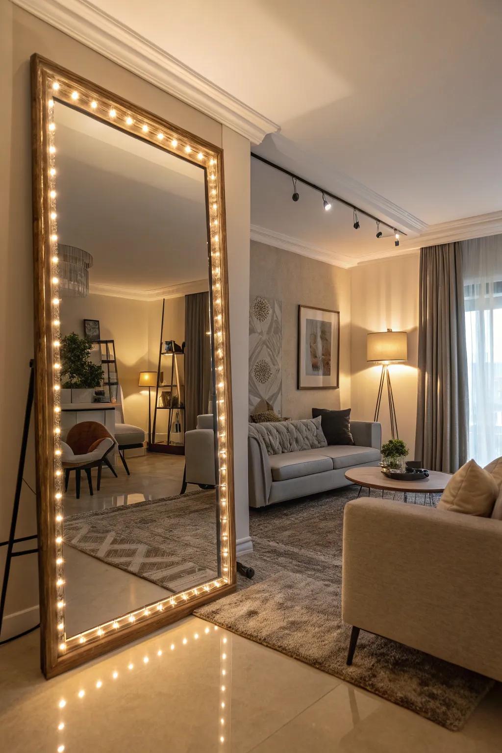Illuminated reflectors add modern charm and warmth.