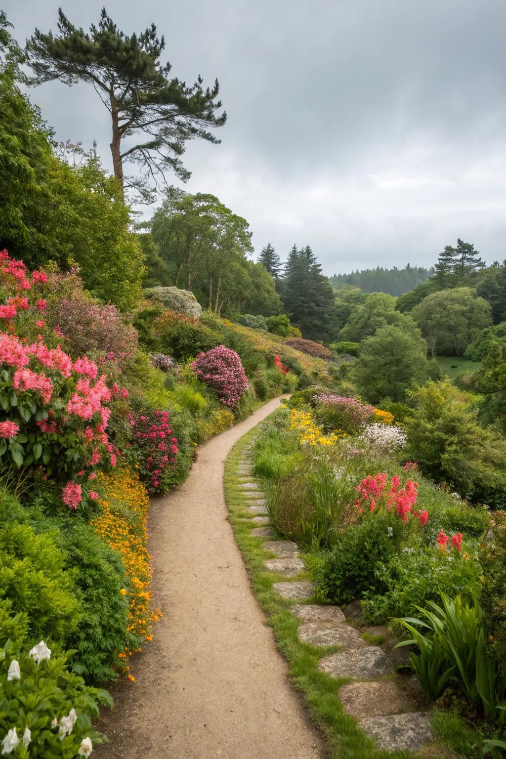 A garden path that follows ecological contours, crafting harmony with the scenery.